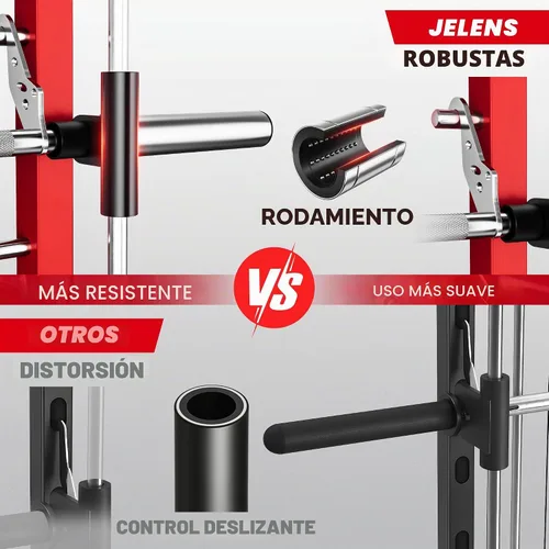 Vista 4 de JELENS SR01 Smith Machine, jaula de potencia multifunción de 2000 libras con sistema de extracción LAT, estante para sentadillas todo en uno
