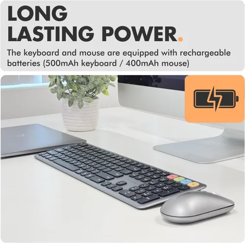 Vista 4 de X9 Combo de teclado y ratón inalámbrico Bluetooth (Bluetooth, 2.4Ghz, USB C con cable) - Teclado y ratón delgados recargables multidispositivo