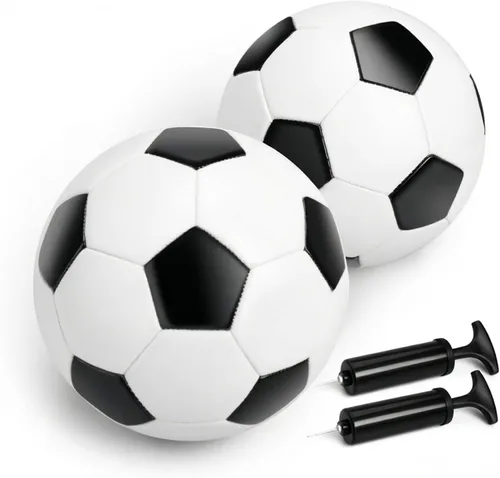 Vista 7 de Balón de fútbol de tamaño 2/3/4/5 con bomba y bolsa, pelota desinflada, paquete de 1, 2 o 3 unidades, color blanco y negro clásico, pelota de fútbol