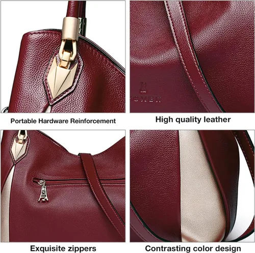 Vista 4 de Bolso de mano de cuero genuino para mujer, bolso de hombro con asa superior