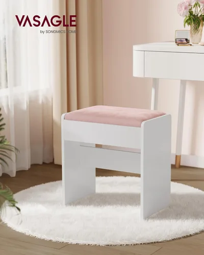 Vista 2 de VASAGLE Taburete de tocador de terciopelo de 17.7 pulgadas con almohadillas Blanco nube