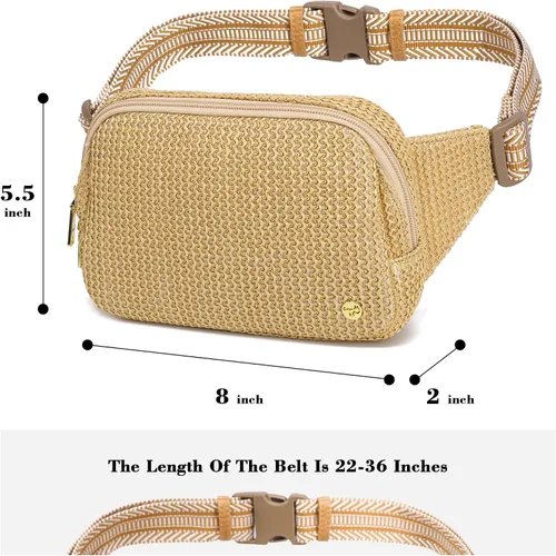 Vista 4 de Riñonera de verano de paja con bloqueo RFID para mujer 2025, bolsa cruzada con correa ajustable, Negro (Boho Black)
