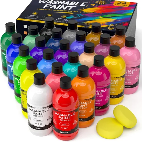 Vista 10 de Nicpro Juego de Pintura Lavable de 12 Colores Grande para Niños (16.9oz, 500 ml), Suministros de Pintura Acrílica a Granel No Tóxicos para Niños
