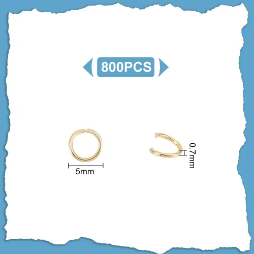 Vista 3 de UNICRAFTALE 800 piezas de anillos de salto abiertos de acero inoxidable de 0.197 in, anillos redondos dorados, conectores de metal para manualidades