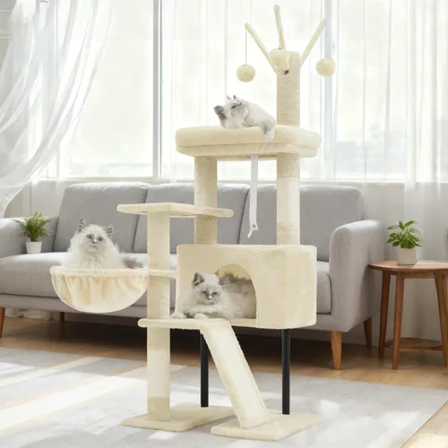 Vista 8 de Gitelsnour Árbol para gatos de interior, torre para gatos con poste rascador para gatos pequeños y gatitos, casa para gatos con plataforma superior