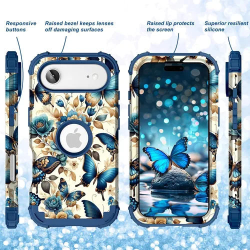 Vista 5 de Hocase Funda para iPhone Air de 6.5 pulgadas, resistente a prueba de golpes, goma de silicona suave, parachoques de plástico duro, funda protectora