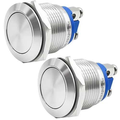 Vista 9 de 2 piezas de interruptor de botón de presión de 19 mm, negro, momentáneo, impermeable IP67, metal, plano, redondo, 3/4 pulgadas, 12 V, 24 V, 36 V