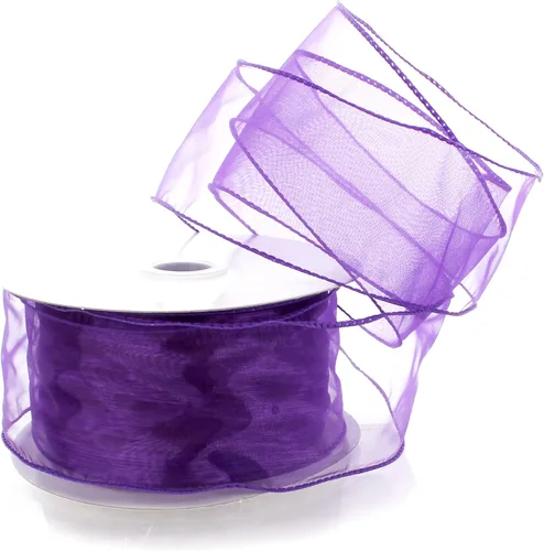 Vista 27 de Cinta de organza transparente con alambre de 2.5 pulgadas, color plateado de 10 yardas