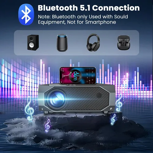 Vista 3 de Proyector con WiFi 5G y Bluetooth nativo 1080P 4K, proyector al aire libre, proyector portátil de cine en casa para iOS/Android/TV Negro