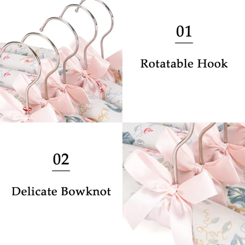 Vista 4 de NEOVIVA Perchas acolchadas para ropa de mujer, perchas acolchadas con estampado floral para mujer, sin ganchos de hombro para adultos, perchas