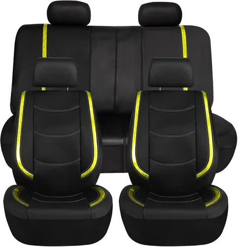 Vista 9 de FH Group - Juego completo de fundas para asientos de auto de cuero sintético, ajuste universal, para asientos frontales con respaldo bajo, Rosa