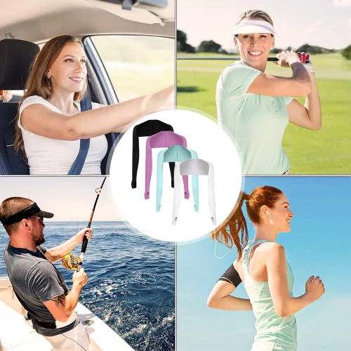 Vista 3 de Katutude 4 piezas de chal refrescante para mujer, manga de protección solar, transpirable, anti rayos UV, con agujeros para los dedos, para golf