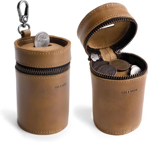 Vista 10 de Hide & Drink, Caja de dinero, cubo de alcancía, bolsa con cremallera, organizador de efectivo, funda para monedas, cuero de grano completo, hecho a
