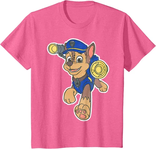 Vista 42 de Paw Patrol Chase Character Patch - Camiseta negra de manga corta con cuello redondo y ajuste clásico, talla S Negro