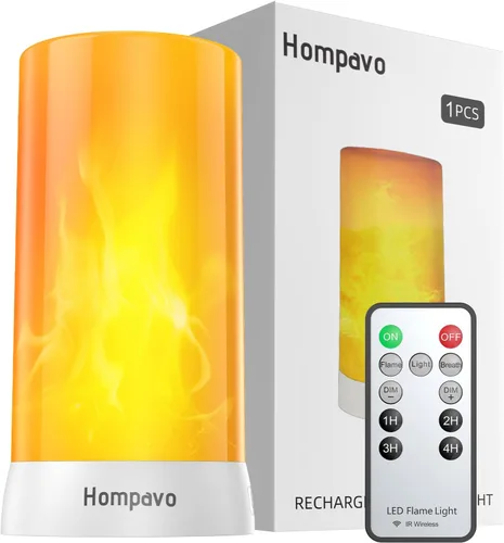 Vista 9 de Hompavo 【Actualizado】 Luces LED de llama, 4 modos de velas recargables sin llama con batería, linternas parpadeantes impermeables en pilar para sala