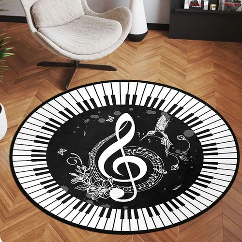 Vista 5 de keepcute Alfombra redonda de música, notas de piano, tapete antideslizante para el suelo, alfombra redonda para dormitorio, sala de estar, estudio