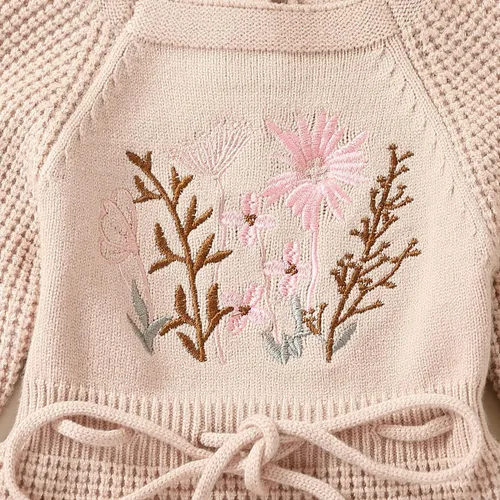 Vista 9 de Mameluco de punto para bebé niña, suéter de manga larga, bordado floral, de una pieza, ropa cálida para otoño e invierno