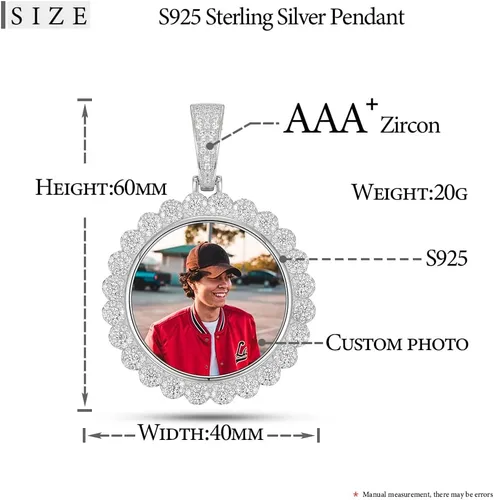 Vista 4 de YIMERAIRE Collar con colgante de imagen de plata de ley 925 para hombres y mujeres, collar personalizado con foto personalizada, collares de plata