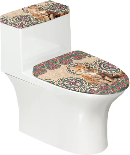 Vista 28 de Funda de asiento de inodoro de mármol blanco dorado para baño, cubierta de tapa de tanque de inodoro suave, 2 piezas, fundas de inodoro con tela