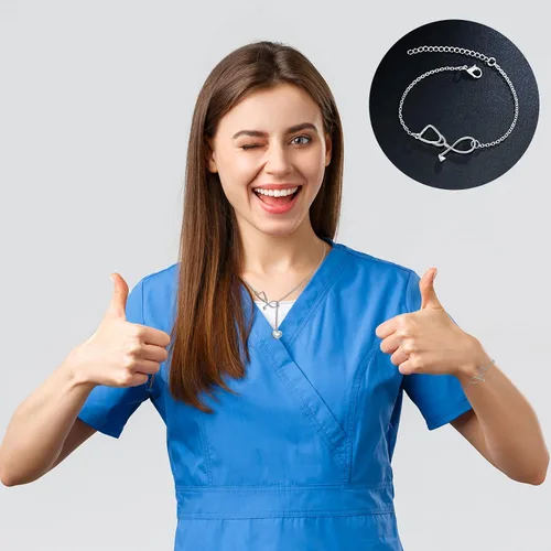 Vista 4 de Dcfywl731 Nurse Gifts for Women Silver Stethoscope Nurse Necklace Heart Initial Pendant Necklace Letter Necklace for Doctors and Nurses chrismtas
