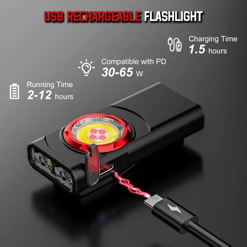 Vista 8 de Linterna EDC recargable Hopedone, linterna LED mini de 700 lúmenes con 8 modos, fuentes de luz duales, linterna magnética con clip, impermeable