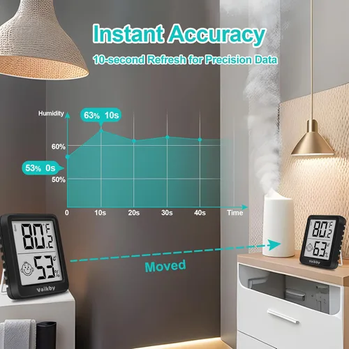 Vista 5 de Higrómetro de humedad para interiores, paquete de 3, termómetro de habitación para monitor preciso de temperatura ambiente, higrómetro digital