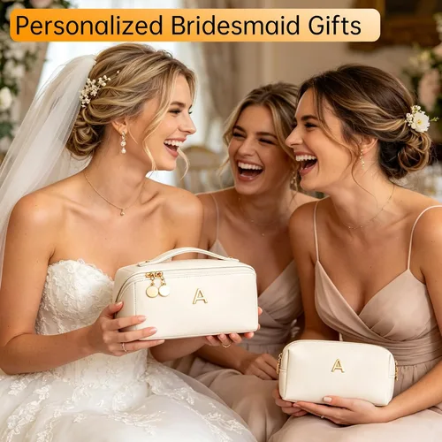 Vista 2 de Regalos de cumpleaños para mujeres y adolescentes, juego de bolsas organizadoras de maquillaje con iniciales personalizadas, bolsa de cosméticos