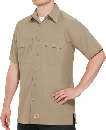 Vista 14 de Red Kap - Camisa de trabajo industrial para hombre, ajuste regular, manga corta 4-Azul Gm/Raya blanca