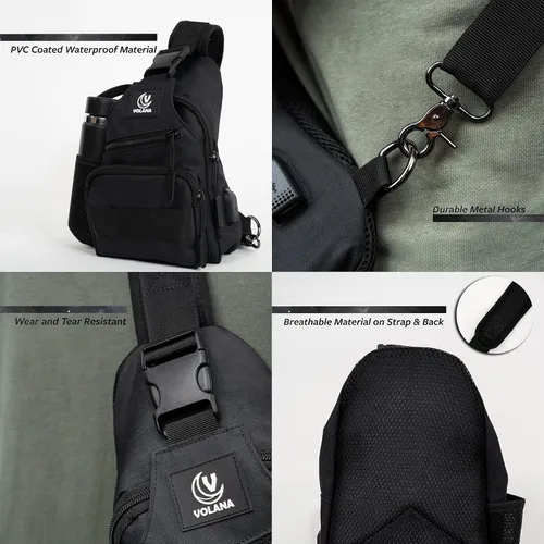 Vista 2 de Volana Mochila cruzada pequeña para hombres y mujeres negro bolsa de hombro ligera para viajes senderismo bolsa de pecho Negro - Ajustado