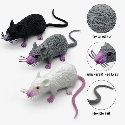 Vista 4 de 6 piezas de Halloween falsas ratas simulación PVC ratón novedad decoración Halloween