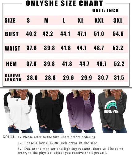 Vista 6 de ONLYSHE - Sudadera para mujer, cuello redondo, casual, holgada camiseta manga larga