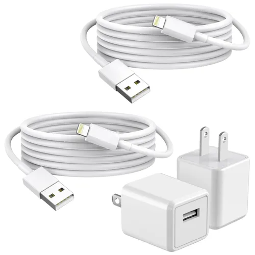 Vista 6 de Cargador para iPhone [certificado Apple MFi] Paquete de 2 cables Lightning de carga QC para iPhone USB Data Sync Cord with USB A Wall Charger