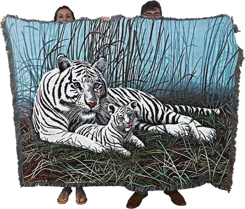 Vista 10 de Pure Country Weavers Manta de tigre del Santuario de la mañana, manta de regalo tejida de algodón, fabricada en los Estados Unidos (72 x 54 pulgadas)