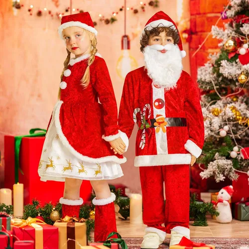 Vista 6 de AlecosFun Conjunto de vestido de Navidad para niñas disfraz de señora Santa Claus con sombrero de Navidad