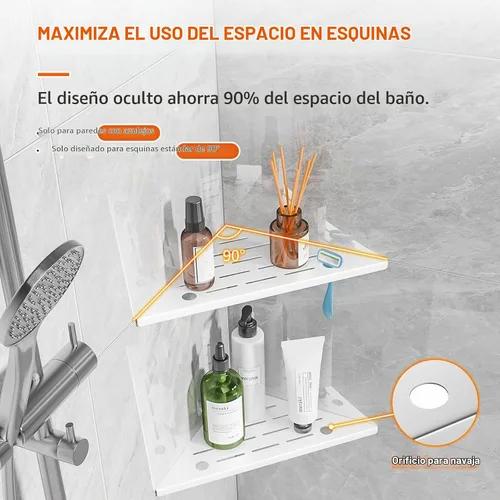Vista 6 de Estante esquinero de ducha de azulejos, estantes de ducha con lechada para pared de azulejos de 10 pulgadas, paquete de 2 5-blanco