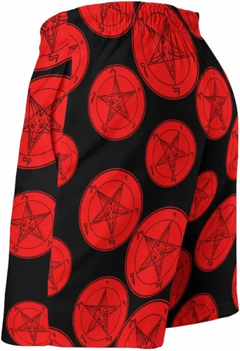Vista 5 de Satanic Baphomet - Pantalones cortos de playa con símbolo de cabra con forro de malla, de secado rápido, cintura elástica con cordón