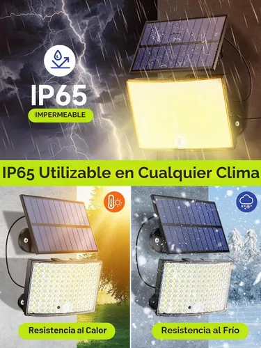 Vista 7 de Luces solares de inundación para exteriores, [3000 K color cálido/268LED/7M/5 modos/1 unidades] Luces solares de movimiento al aire libre