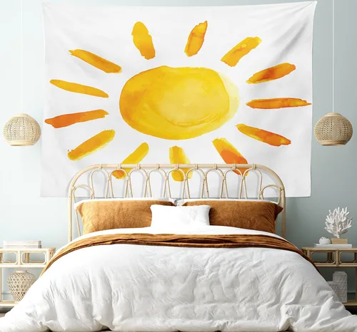 Vista 5 de Ambesonne Tapiz grunge, ilustración de sol, pincel de acuarela, estilo de pintura, imagen de sala de juegos, decoración de tela para colgar