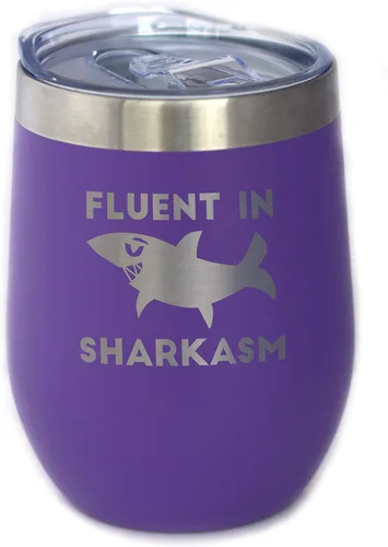Vista 7 de Personalizado Fluido en Sharkasm - Vaso Tumbler de Vino Personalizado de Tiburón Divertido con Tapa Deslizante - Taza Aislada de Acero Inoxidable