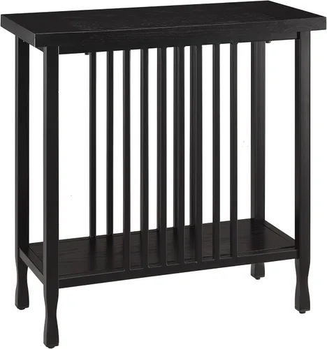 Vista 20 de Leick Home Laurent - Mesa auxiliar, madera maciza, estante inferior, estrecho, fácil de montar, para sala de estar/dormitorio, negro, 24.0 pulgadas