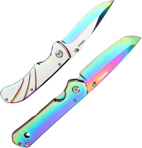 Vista 15 de Dispatch Iris Navaja de bolsillo plateada de 3.9 pulgadas para hombres, cuchillo plegable EDC para camping, supervivencia, senderismo al aire