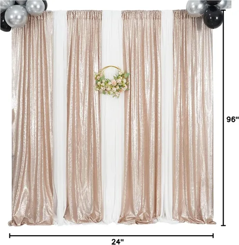 Vista 9 de Poise3EHome - Cortinas de lentejuelas con purpurina champagne, 2 piezas de 2 x 8 pies, paneles de purpurina para fiesta de Halloween, fiesta