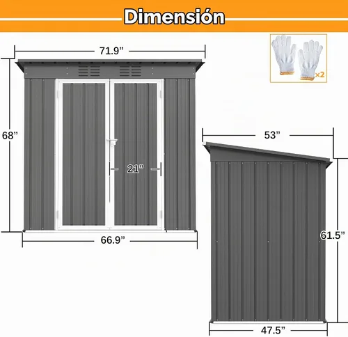 Vista 3 de Thanaddo Cobertizo de almacenamiento de metal para exteriores de 4x6 pies, cobertizo de herramientas de acero para utilidades con puertas dobles