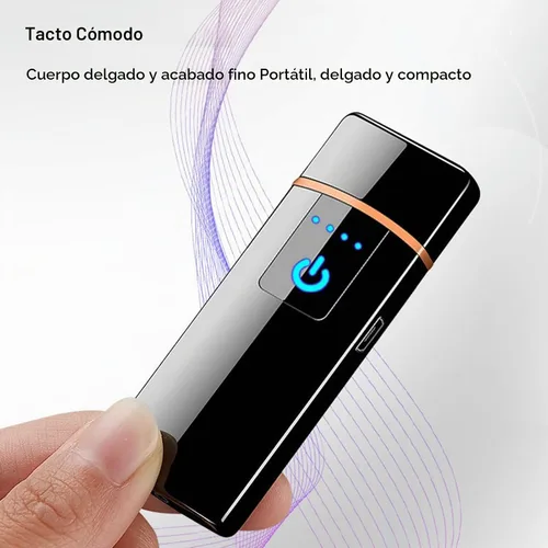 Vista 5 de Encendedor electrónico, resistente al viento, recargable por USB, de bobina delgada, con sensor de huellas dactilares inteligente, encendido de Negro