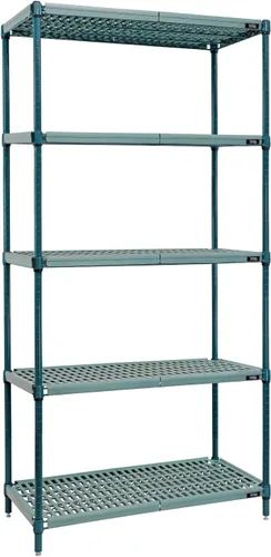 Vista 3 de QUANTUM STORAGE SYSTEMS RPWR72-1860E - Estantes de plástico para poste de metal ventilado resistente, 4 estantes de epoxi azul, 72 pulgadas de alto