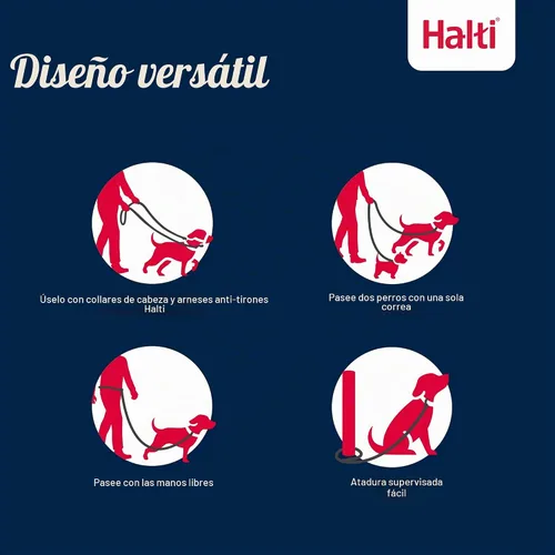 Vista 4 de Correa de Entrenamiento Halti - Correa de Perro Multifuncional de Doble Extremo, Ideal para Entrenamiento de Perros Anti-Tirón. Ligera, Suave y Negro