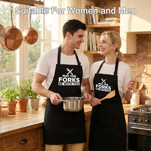 Vista 4 de Divertido delantal para cocinar y asar a la parrilla con 2 bolsillos, delantal de chef de barbacoa para hombres, regalo para papá, marido, novio