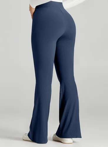 Vista 3 de Herseas Pantalones de chándal acampanados para mujer, cintura cruzada, pantalones acampanados para yoga