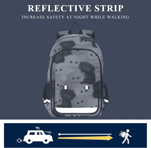 Vista 5 de senya Mochila para niños y niñas, mochila de calavera pirata dorada, mochila para estudiantes, mochila para escuela, primaria, adolescentes, Gato
