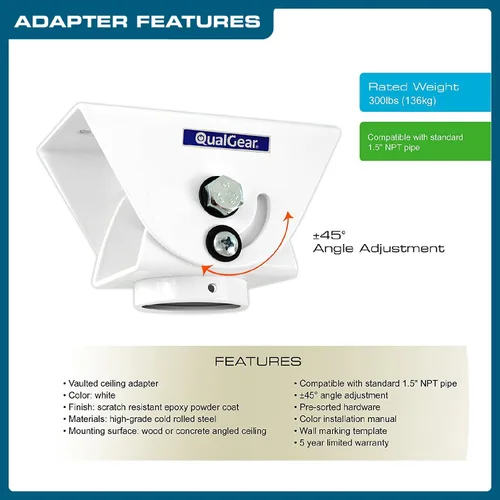 Vista 5 de QualGear Pro-AV QG-KIT-CA-3IN-W Kit de montura adaptadora accesoria para proyector para colgarlo del techo, 3" a 1.5", blanco, Blanco